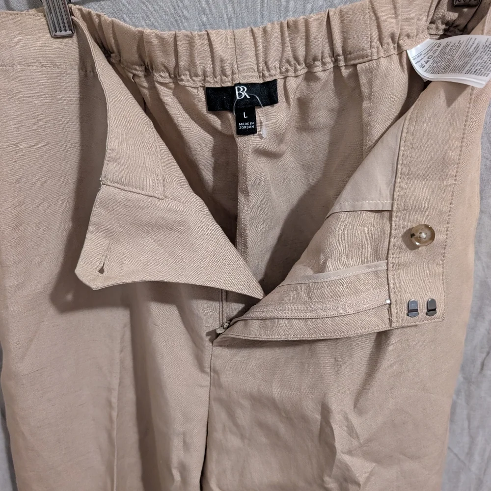 Banana Republic Pants 2024 Womens Large Wide Leg Relaxed Tencel Linen Khaki Tan